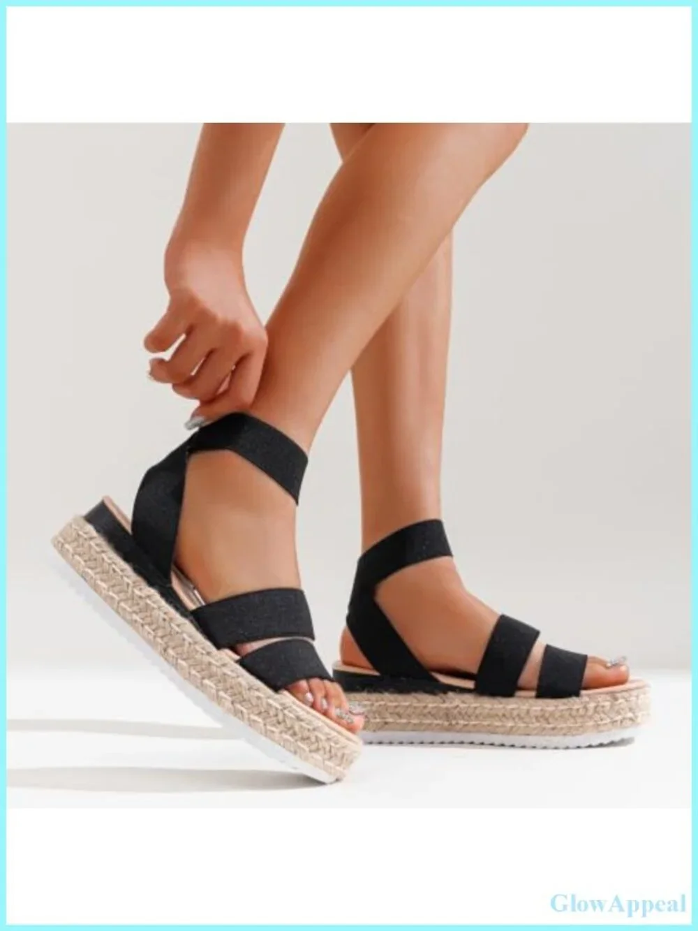 Platform Wedge Sandals Triple Elastic Strap Open Toe Memory Foam